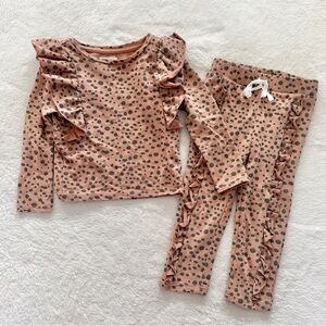 Grayson Mini Long Sleeve Ruffle Top and Ruffle Joggers 2 Piece Set Leopard 3T